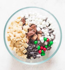 mixing puppy chow in bowl