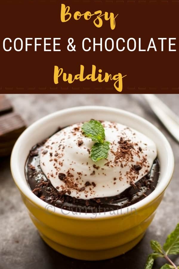 boozy coffee and chocolate pudding with text overlay