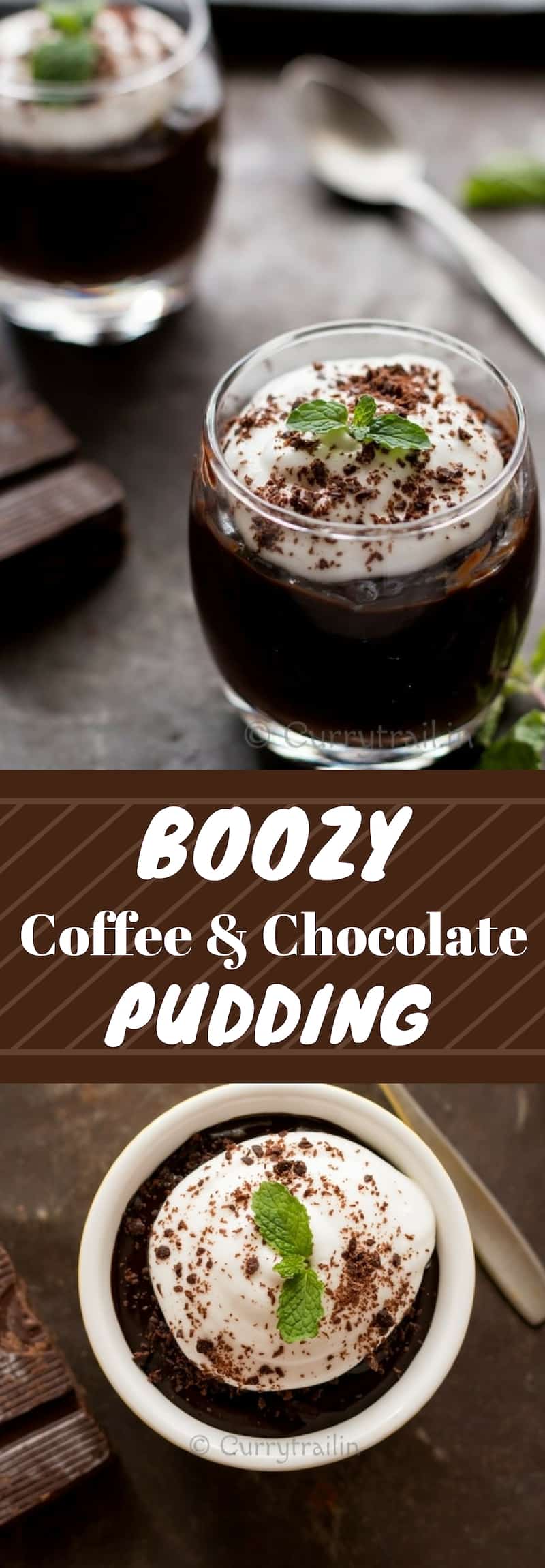 boozy coffee and chocolate pudding with text overlay