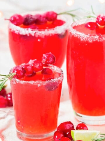 cranberry margarita in 3 glasses