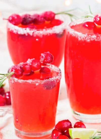 cranberry margarita in 3 glasses