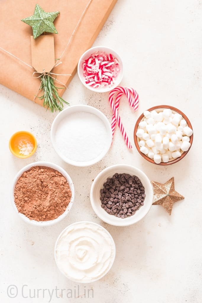 ingredients for making Homemade hot chocolate mix 