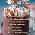 homemade hot chocolate made using homemade mix in glass cups with text