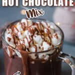 homemade hot chocolate made using homemade mix in glass cups with text