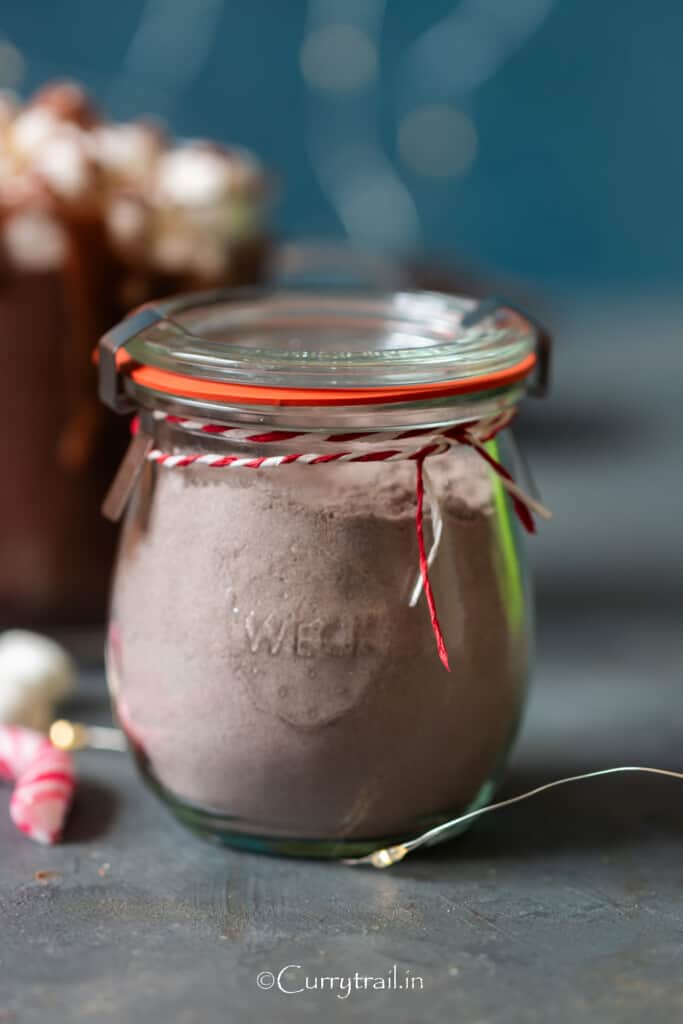 small jar of homemade cocoa mix.