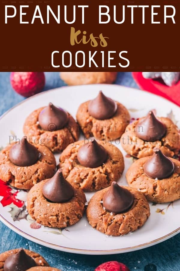 peanut butter kiss cookies are soft chewy cookies that's great for cookie exchange during the holidays. Soft cookies made of peanut butter and topped with chocolate kiss candy at the center is a classic holiday cookie