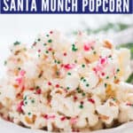 Santa munch Christmas popcorn with text overlay