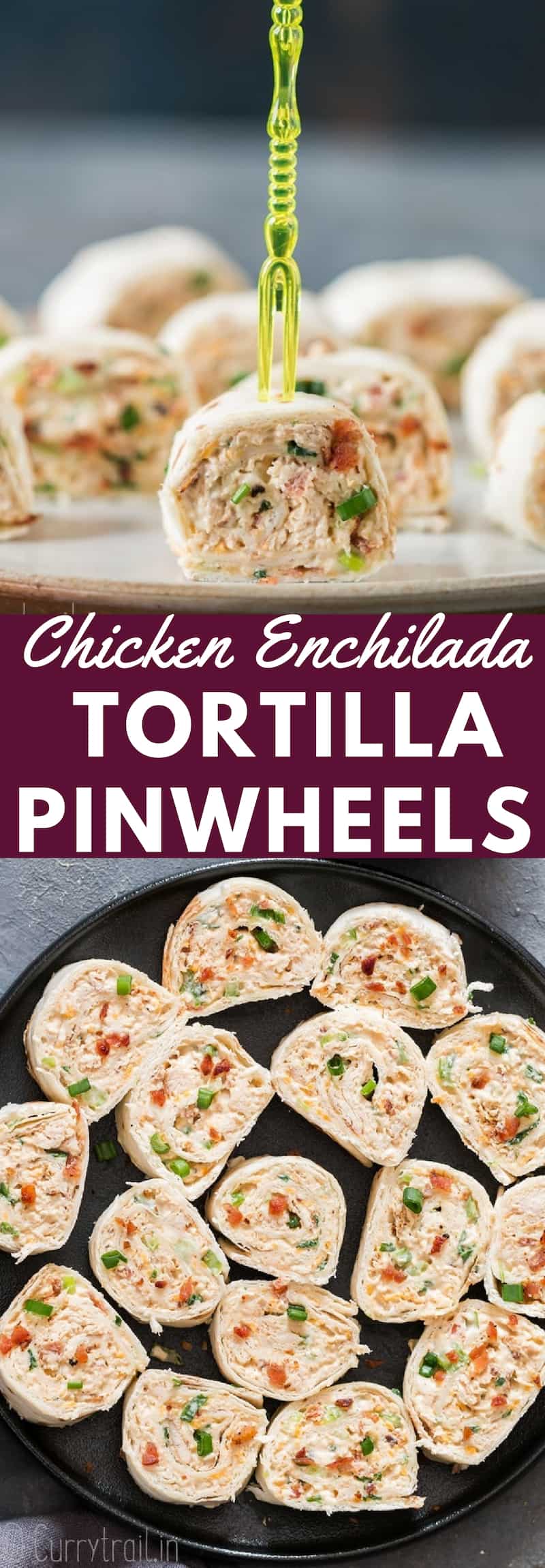 Chicken enchilada tortilla roll-ups are perfect appetizers for game day, parties or any gatherings that you can put together easily