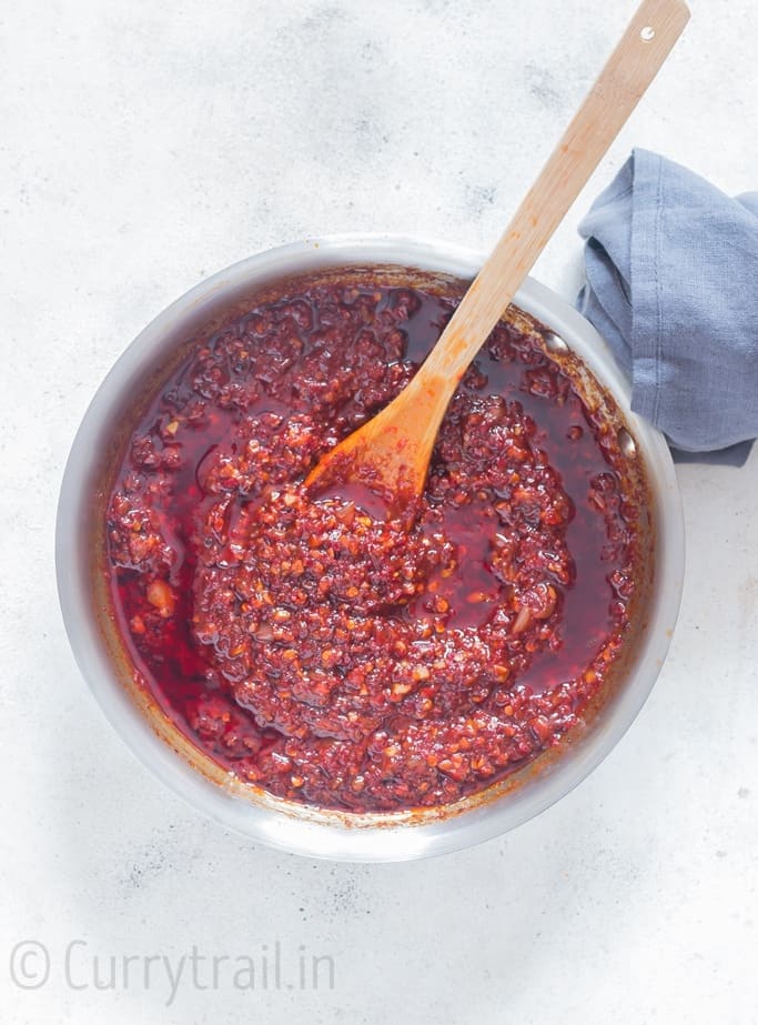 Homemade Spicy Schezwan Sauce is delicious Indo-Chinese Chili garlic sauce that can be used in stir fried rice or noodles