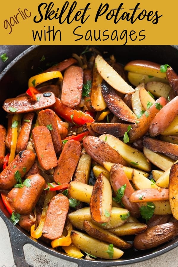 Garlic Skillet Potatoes Recipe with Sausages CurryTrail