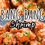 bang bang shrimp on black ceramic plate with text