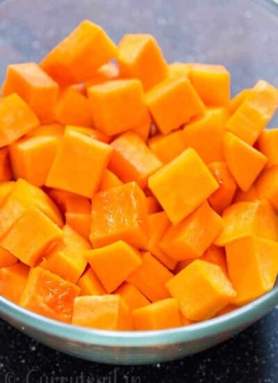 cubes of butternut squash in bowl