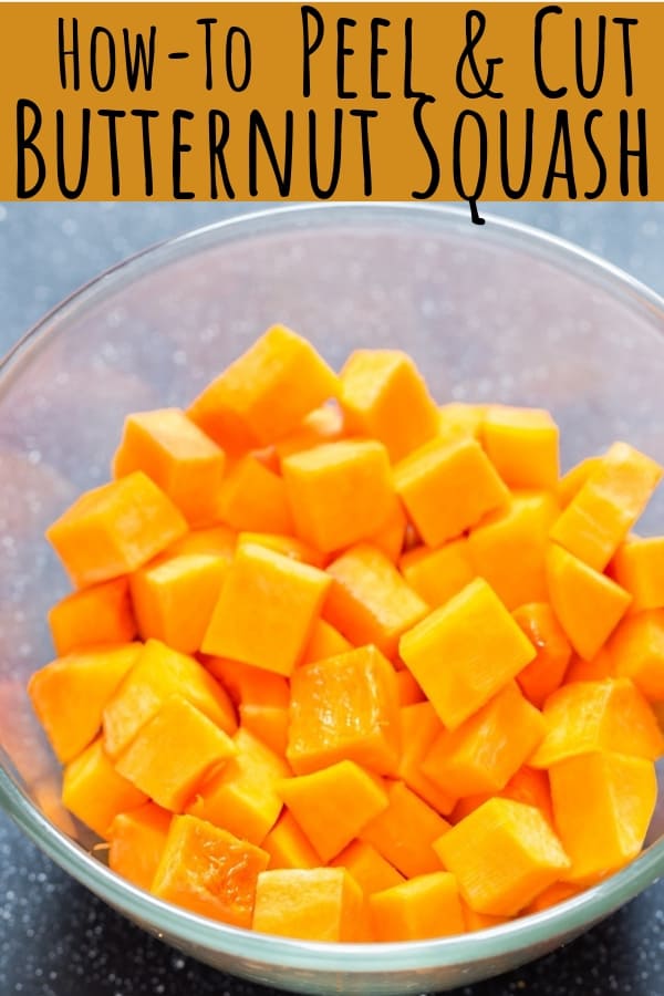 a complete guide on how to peel and cut butternut squash with text overlay