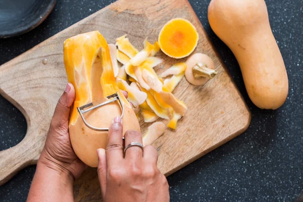 a complete guide on how to peel and cut butternut squash