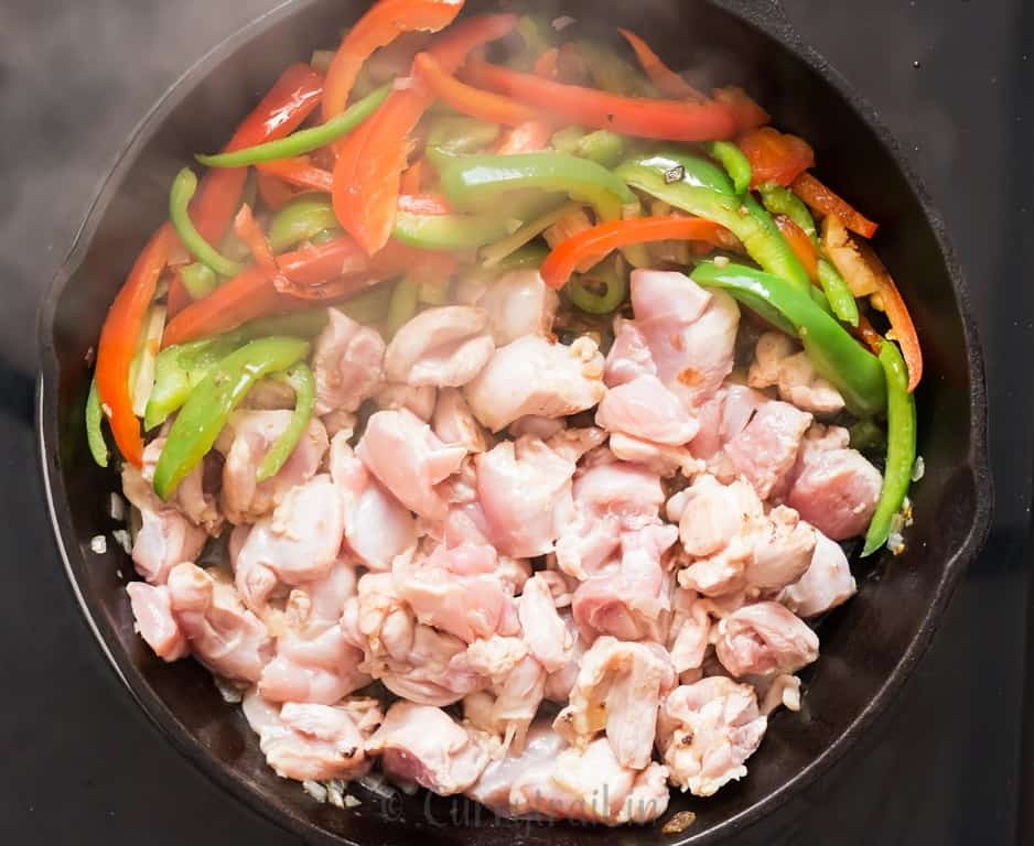cooking Thai panang curry with chicken