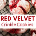 red velvet crinkle cookies with text overlay