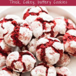 red velvet crinkle cookies with text overlay
