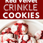 red velvet crinkle cookies with text overlay