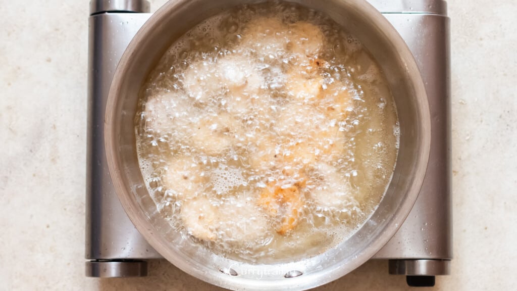 shrimp deep fried in hot oil.