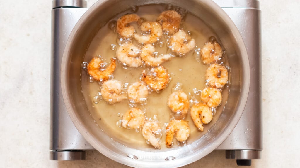 crispy fried shrimp in hot oil.