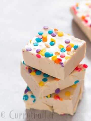 white chocolate fudge stacked up