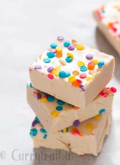 white chocolate fudge stacked up