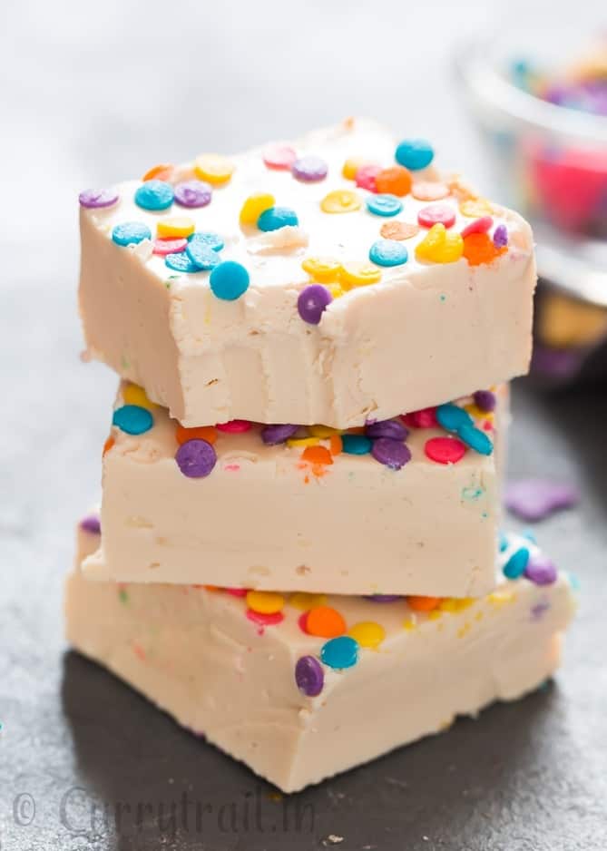 white chocolate fudge stacked up