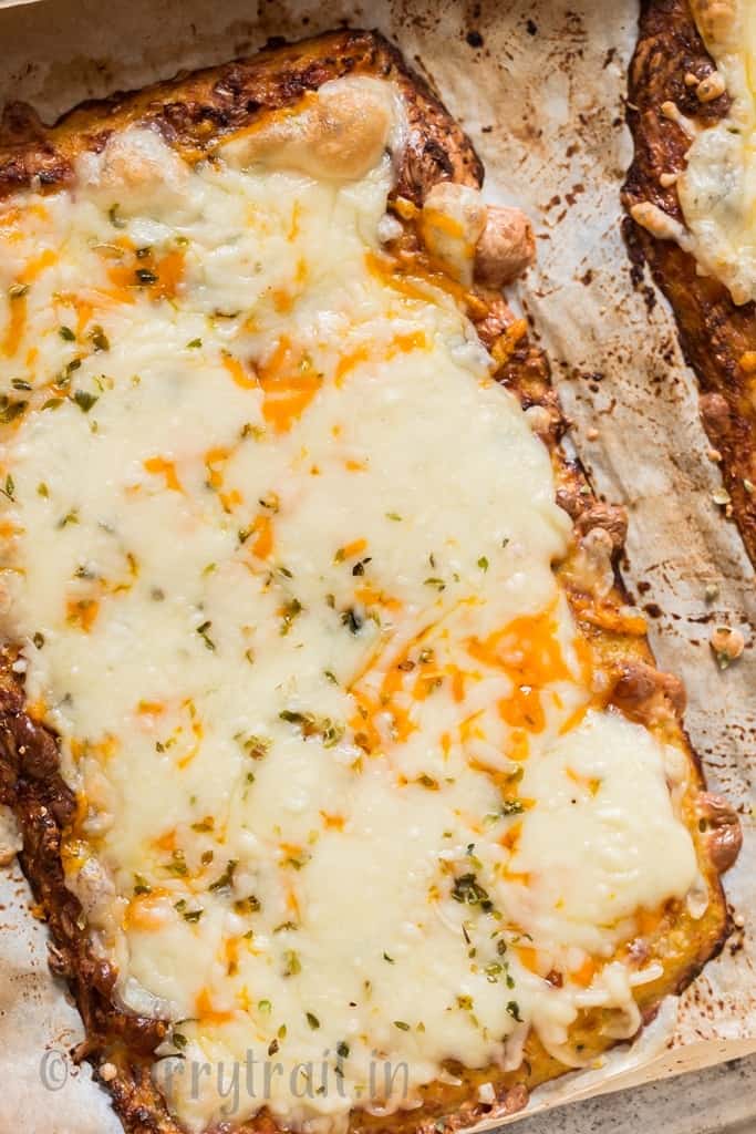 cheesy cauliflower breadsticks after baking in the oven