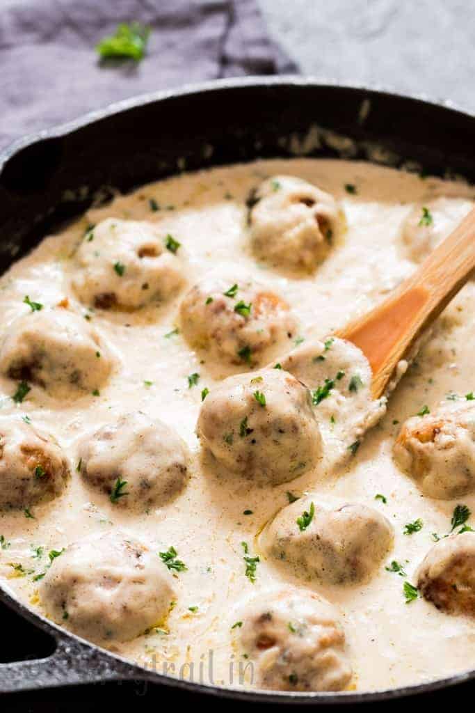 Healthy Ground Chicken Meatballs in Creamy Sauce