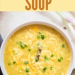 easy egg drop soup in bowl with text