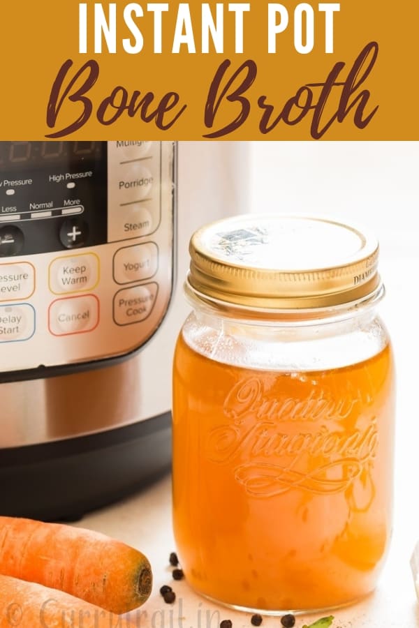 instant pot bone broth in glass jars with text overlay