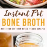 chicken bone broth cooked in instant pot with text overlay
