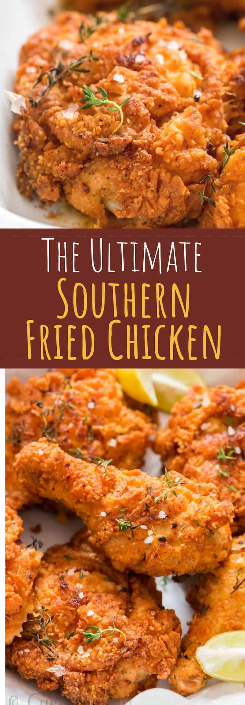 southern fried chicken with text overlay