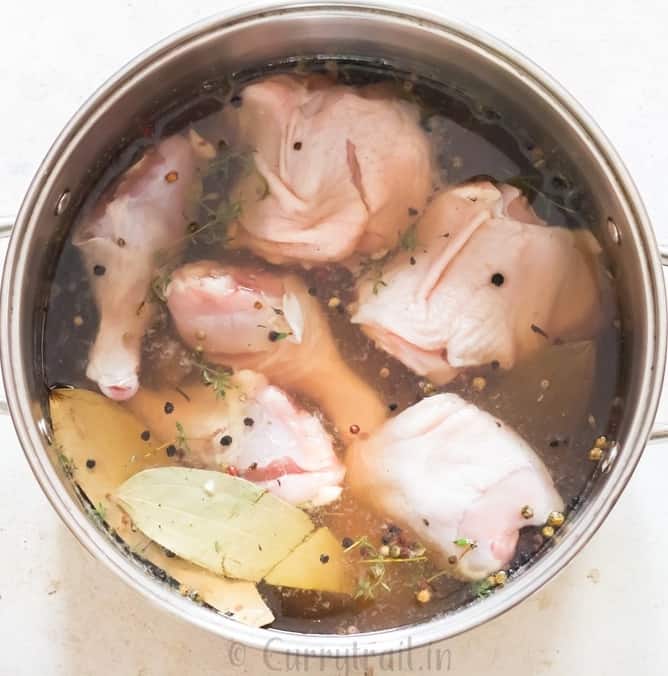 chicken pieces in salted brine.