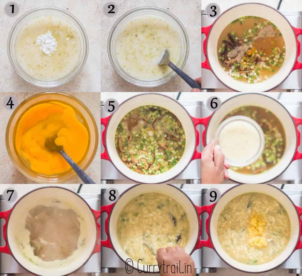 step by step pictorial collage of egg drop soup