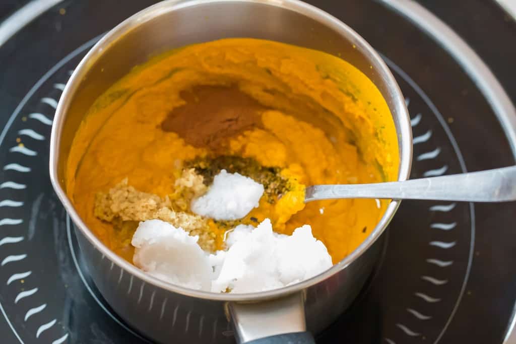 making turmeric paste recipe in sauce pan