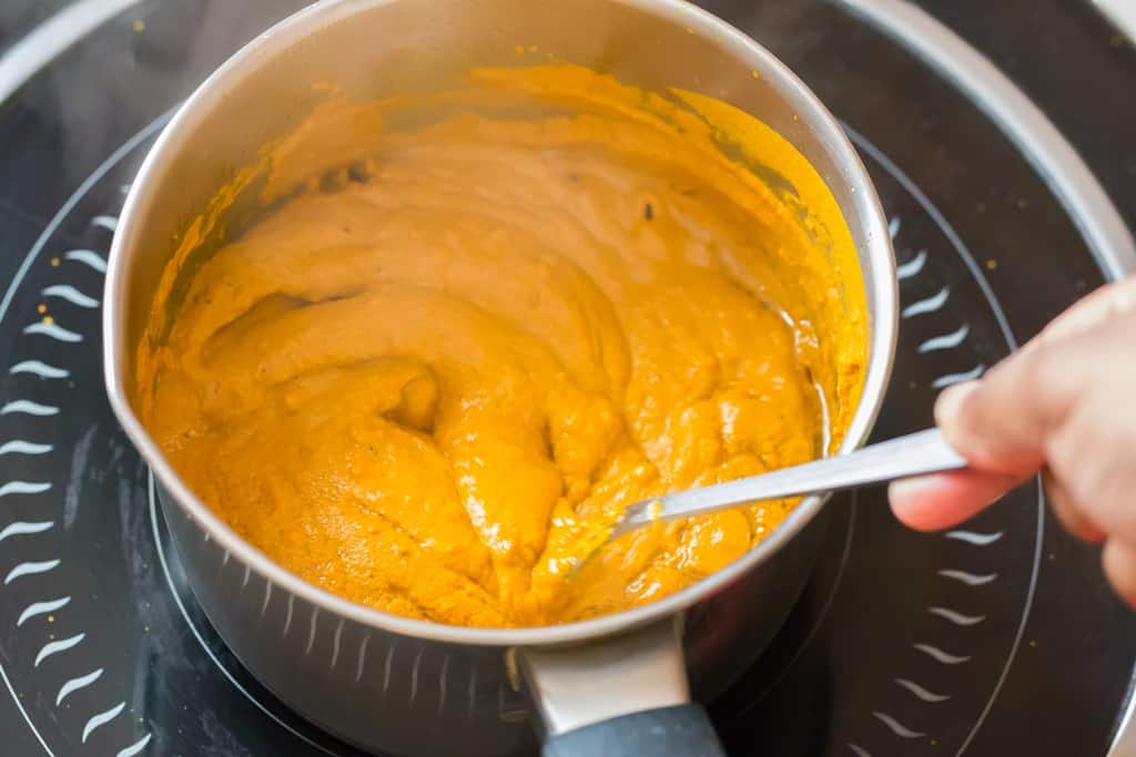 making turmeric paste recipe in sauce pan
