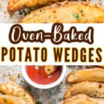 baked wedges with tomato ketchup with text