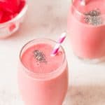 strawberry watermelon smoothie served in two glasses