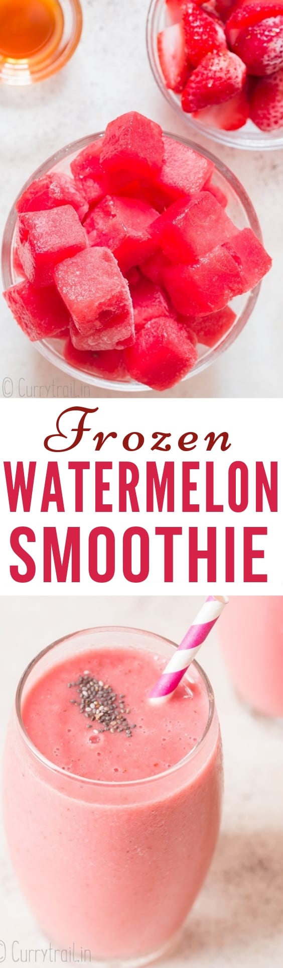 frozen watermelon smoothie recipe with text overlay