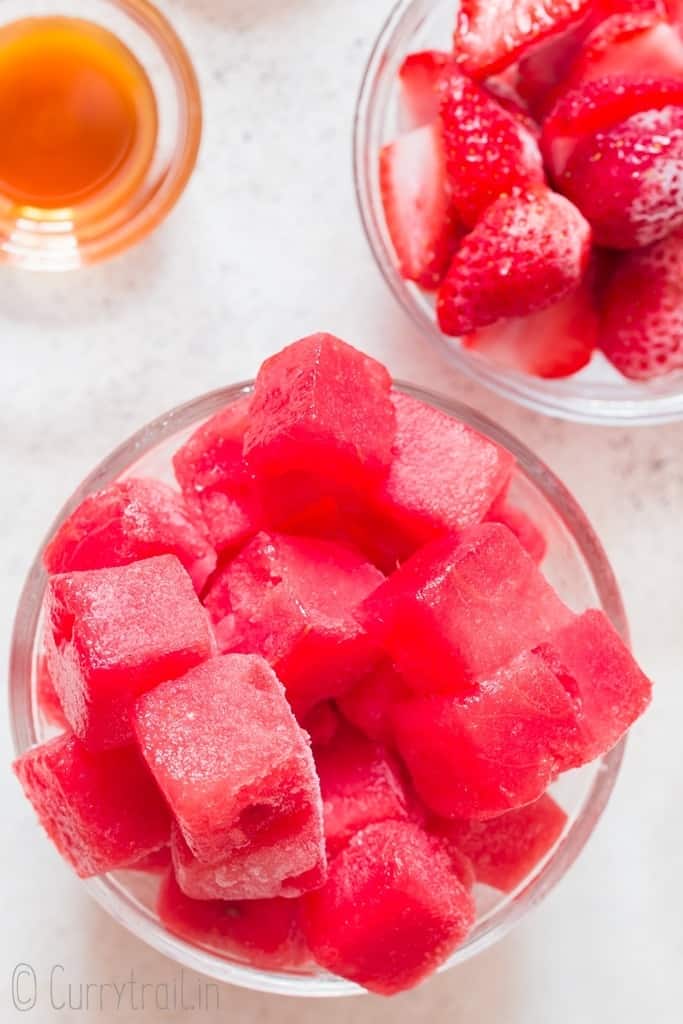 frozen watermelon and frozen strawberry for smoothie