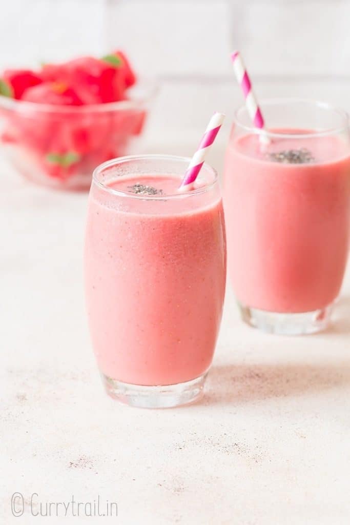 frozen watermelon smoothie topped with chia seeds