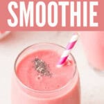watermelon smoothie with chia seeds on top with text.
