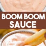 easy boom boom sauce with French fries with text