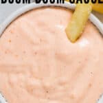 mayonnaise based appetizer sauce for fries in bowl with text