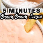 easy 5 minutes appetizer sauce served with French fries in bowl with text overlay