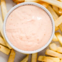 boom boom sauce in small bowl with potato fries