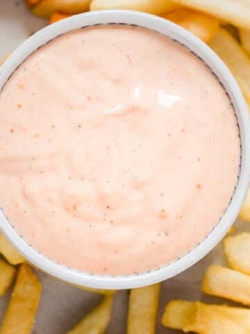 boom boom sauce in small bowl with potato fries