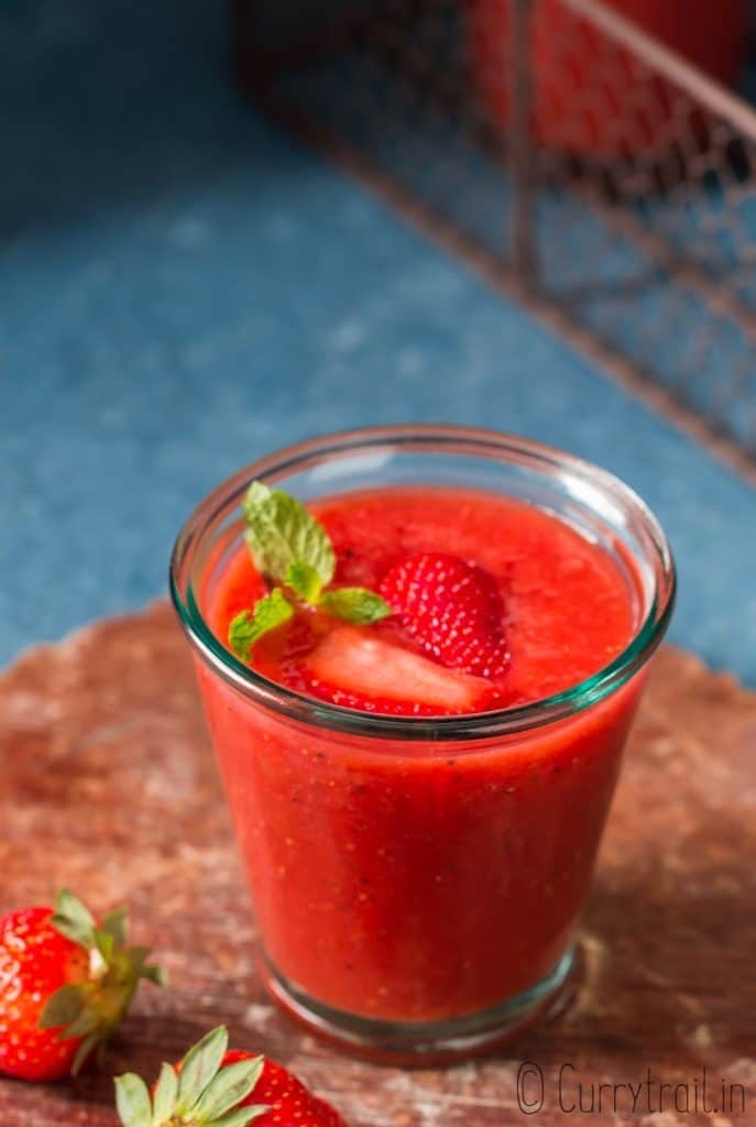 cold strawberry gazpacho soup in glass