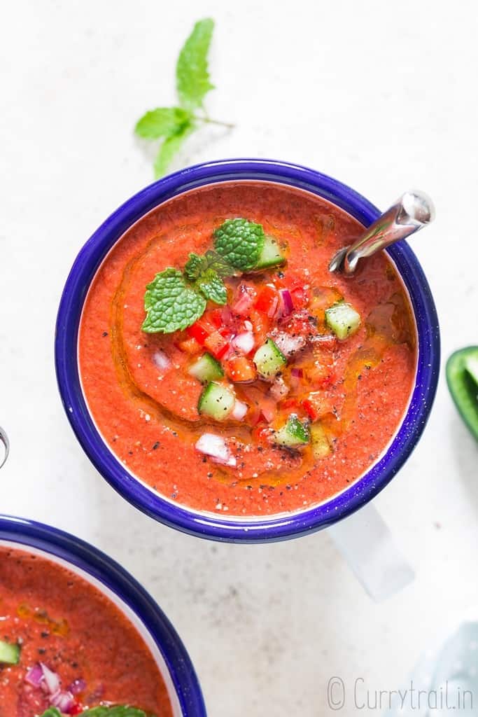 watermelon gazpacho recipe in white bowl